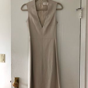 The row leather v neck sheath dress